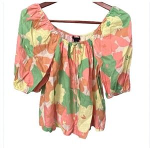 Sanctuary Women's XL Perfect Time Linen‎ Blend Square Neck Top Flower Burst NWT
